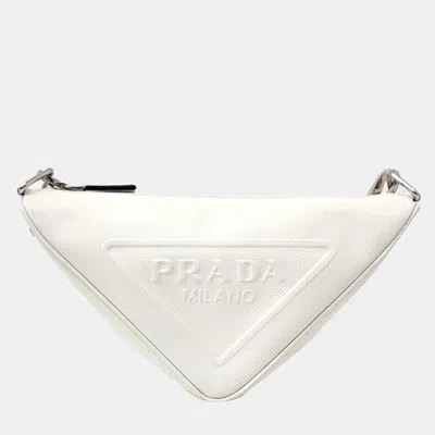 Pre-owned Prada Triangle Shoulder Bag In White