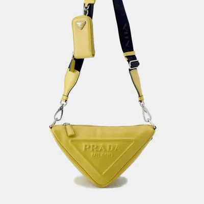 Pre-owned Prada Triangle Shoulder Bag Yellow Leather