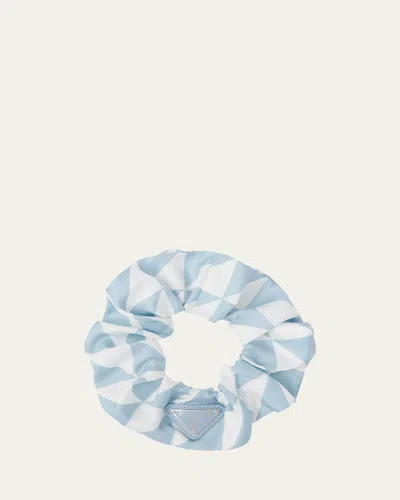 Prada Triangle Silk Scrunchie In F0x24 Cielo Bianco
