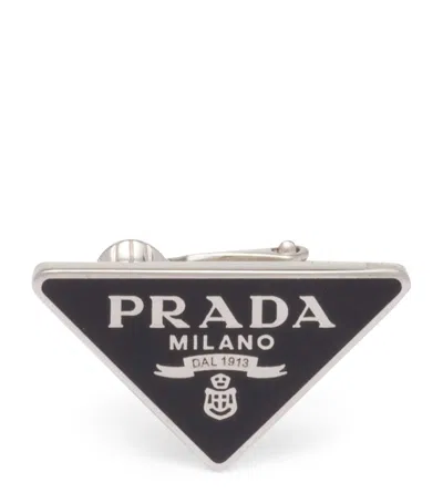 Prada Triangle Single Clip Earring In Metallic