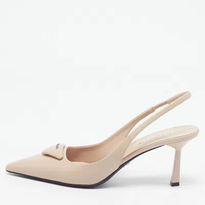 Pre-owned Prada Triangle Size 37 Beige Leather Sleep Pumps