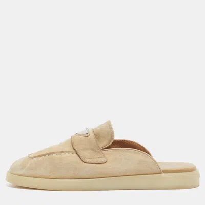 Pre-owned Prada Triangle Size 38 Grey Suede Mules