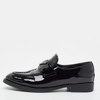 Pre-owned Prada Triangle Size 39 Black Patent Leather Loafers