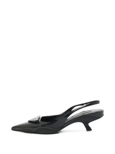 Pre-owned Prada Triangle Slingback Pumps In Black