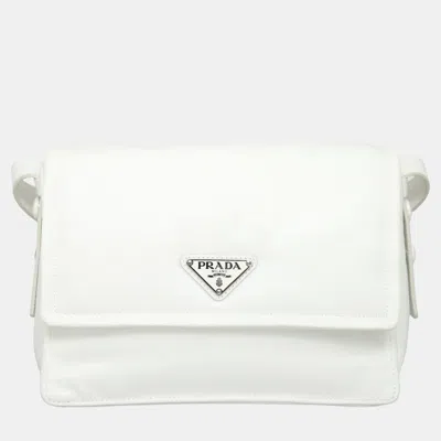Pre-owned Prada Triangle Small White Nylon Padded Crossbody Bag