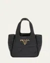 Prada Triangle Stitched Leather Tote Bag In Black