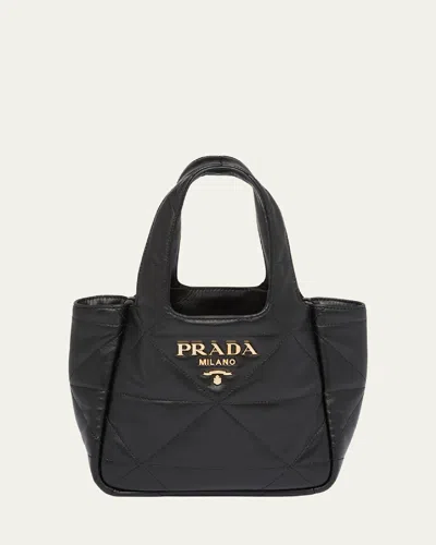 Prada Triangle Stitched Leather Tote Bag In Black