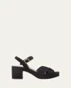 Prada Triangle Suede Platform Sandals In Black