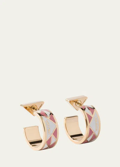 Prada Triangle Symbole Enamel Hoop Earrings In Gold