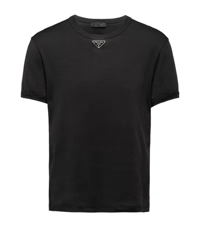 Prada Triangle Logo Oversized T-shirt In Black