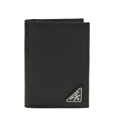 Prada Triangle-logo Bi-fold Wallet In Black