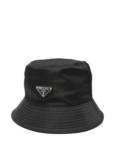 Pre-owned Prada Triangle-logo Bucket Hat In Black