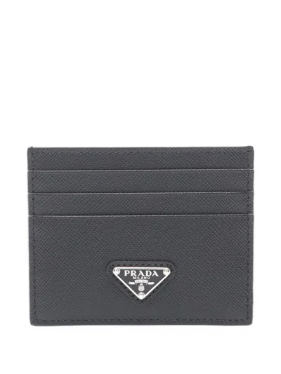 Pre-owned Prada Triangle-logo Card Case In Black
