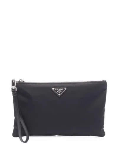Pre-owned Prada Triangle-logo Clutch Bag In Black
