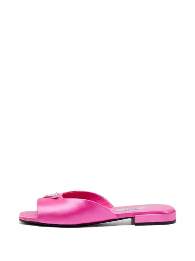 Pre-owned Prada Triangle-logo Flat Sandals In Pink