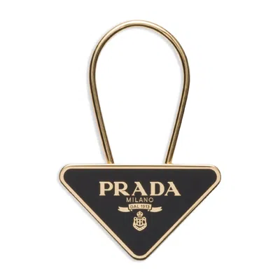 Prada Triangle-logo Keyring In Black