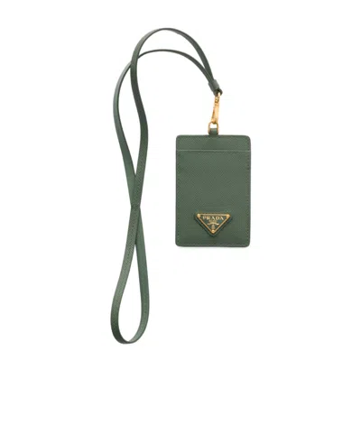 Prada Triangle-logo Leather Card Holder In Pattern