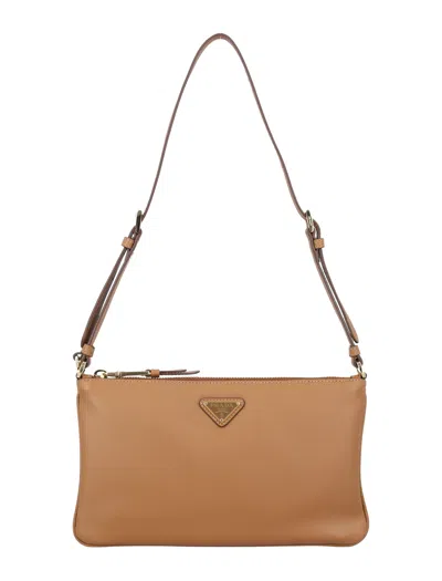 Prada Triangle-logo Leather Shoulder Bag In Brown