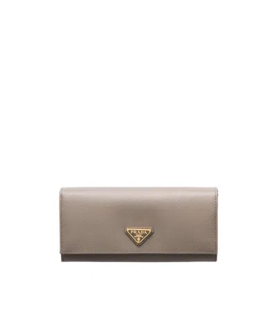 Prada Triangle-logo Leather Wallet In Gray