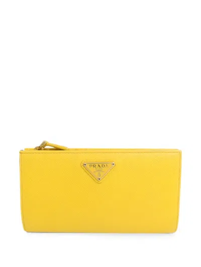 Pre-owned Prada Triangle-logo Leather Wallet In Yellow