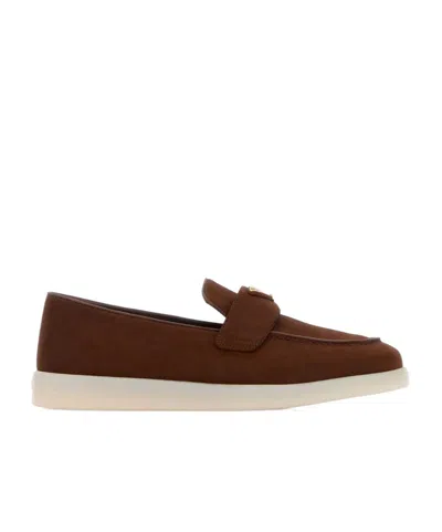 Prada Triangle-logo Loafers In Brown
