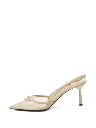 Pre-owned Prada Triangle-logo Mesh Pumps In Neutrals