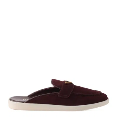 Prada Triangle-logo Mules In Burgundy