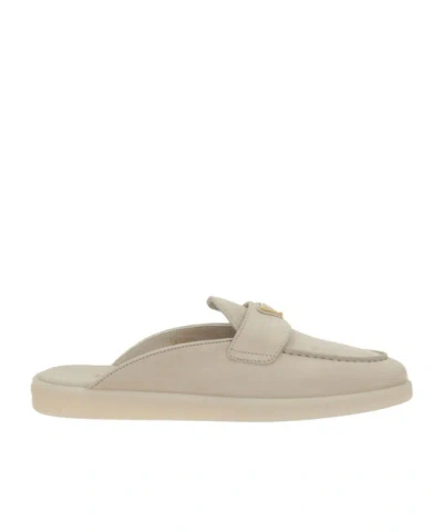 Prada Triangle-logo Mules In Neutral