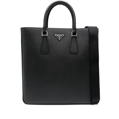 Prada Triangle-logo Tote Bag In Black