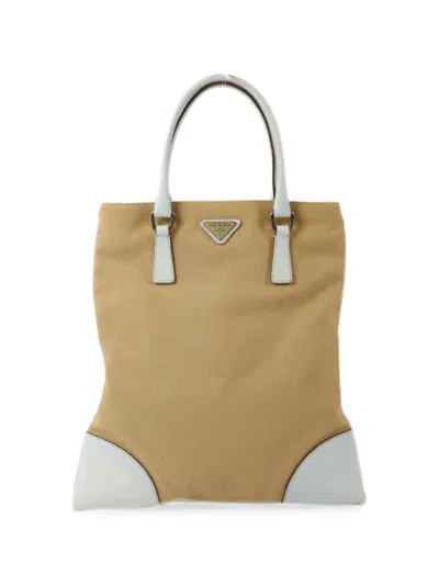 Pre-owned Prada Triangle-logo Tote Bag In Neutrals
