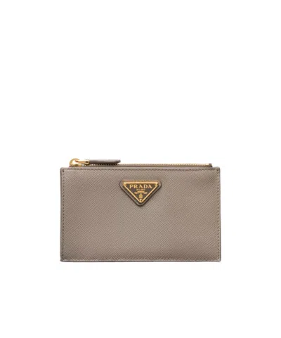 Prada Triangle-logo Zip Card Holder In Pink