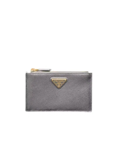 Prada Triangle-logo Zip-fastening Leather Card Holder In Red
