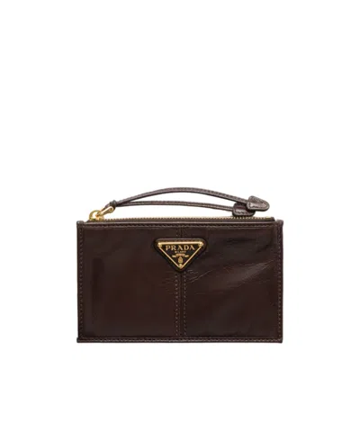 Prada Triangle-logo Zipped Cardholder In Black