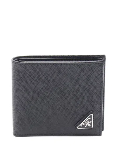 Pre-owned Prada Triangle-plaque Bi-fold Wallet In 黑色