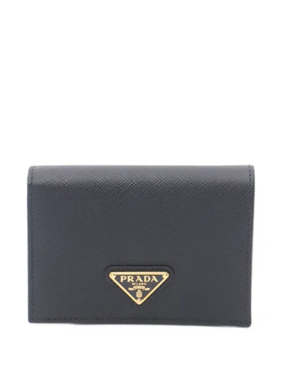 Pre-owned Prada Triangle-plaque Bi-fold Wallet In Black
