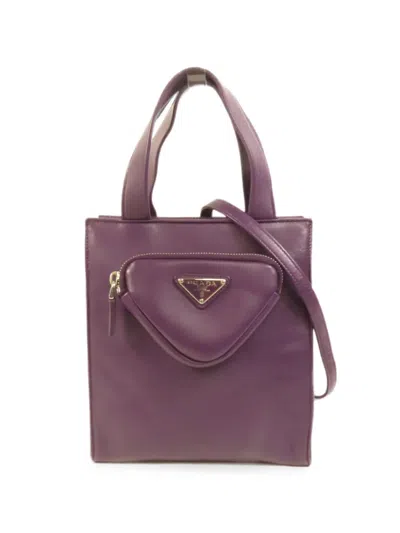 Pre-owned Prada Triangle-pouch Leather Tote Bag In Purple