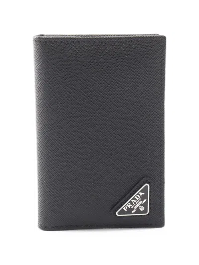 Pre-owned Prada Trianglo-plaque Card Case In Black