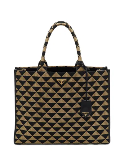 Pre-owned Prada Triangolo Symbole Saffiano Leather Tote Bag In Black
