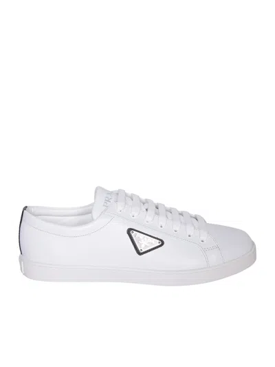 Prada Triangolo White Leather Sneakers