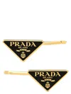 Prada Metal Hair Clip Set With Logoed Triangle In Gold