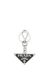 Prada Triangular Black Keyring With Polished Finish In Black