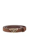Prada Triangular Buckle Leather Belt In Brown