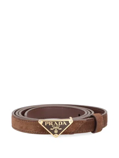 PRADA TRIANGULAR BUCKLE LEATHER BELT