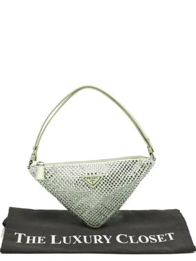 Pre-owned Prada Triangular Crystal Shoulder Bag In Green