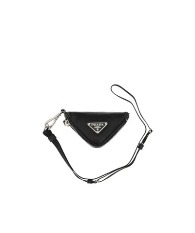 Prada Triangular Leather Pouch In Black