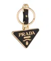 Prada Saffiano Leather And Metal Keychain In Black