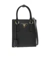 Prada Mini Calf Leather Shopper Tote Bag In Black