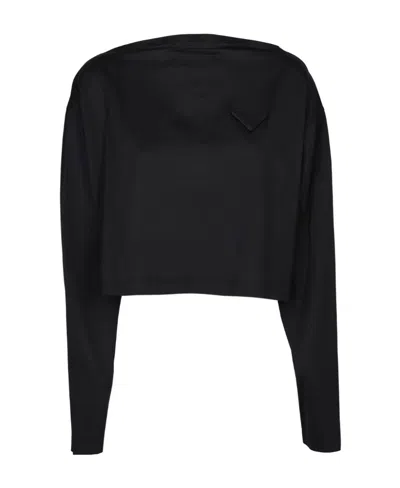 Prada Triangular Patch T-shirt With Lace On The Back In Black