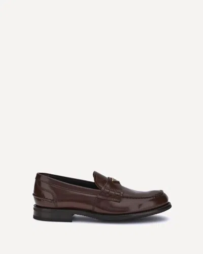 Prada Triangular Plaque Loafers In Brown