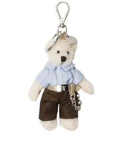 Prada Teddy Keychain Pendant With Metal Ring In Multi